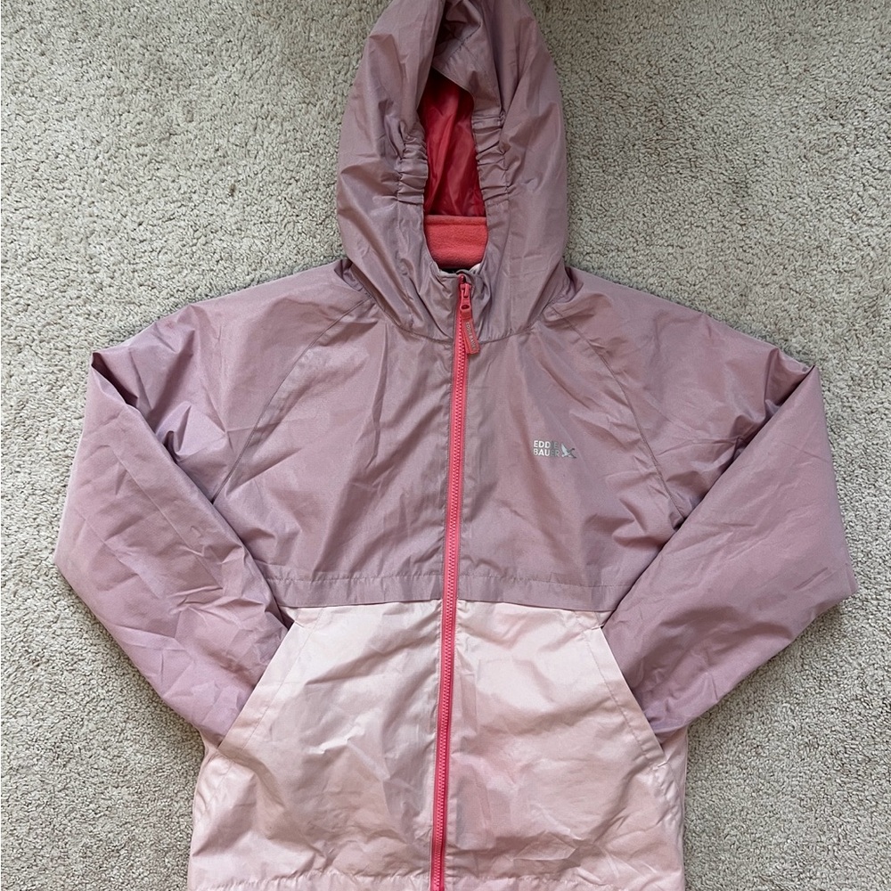 Eddie Bauer Kids Hooded Jacket Pink Colorblock Size L 14 16 Fleece Lined